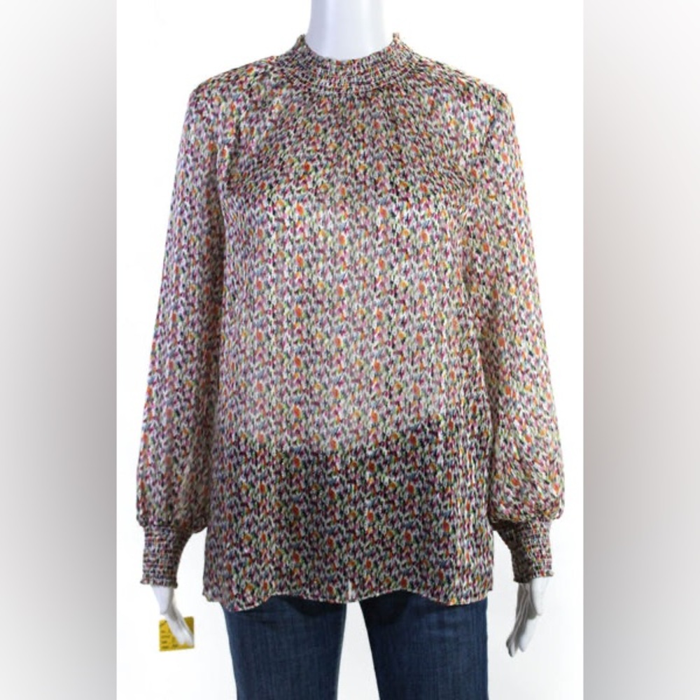 (2 for $30) 💛Renuar Womens Chiffon Metallic Smocked Beck Long Sleeve Blouse